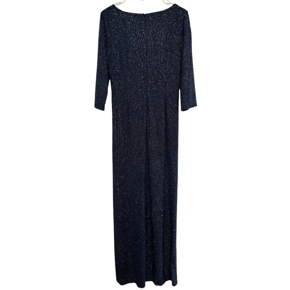 NWT Alex Evenings 3/4 Sleeve Long Dress with Cinched Tie Waist blue size 10